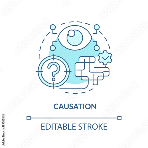 Causation turquoise concept icon. Causal research variables and principles abstract idea thin line illustration. Isolated outline drawing. Editable stroke. Arial, Myriad Pro-Bold fonts used