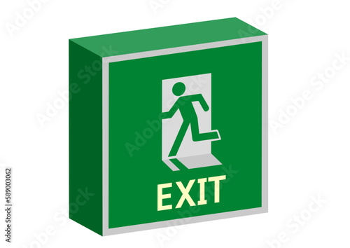 非常口マーク シンプルで正方形の3D風立体的な非常口誘導灯のベクターイラスト