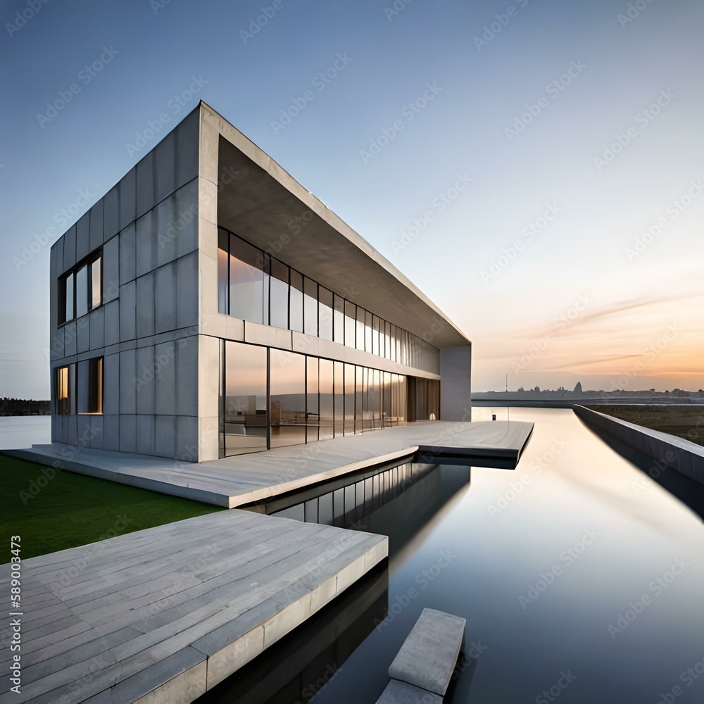 Fototapeta premium 3D render modern House building in the morning