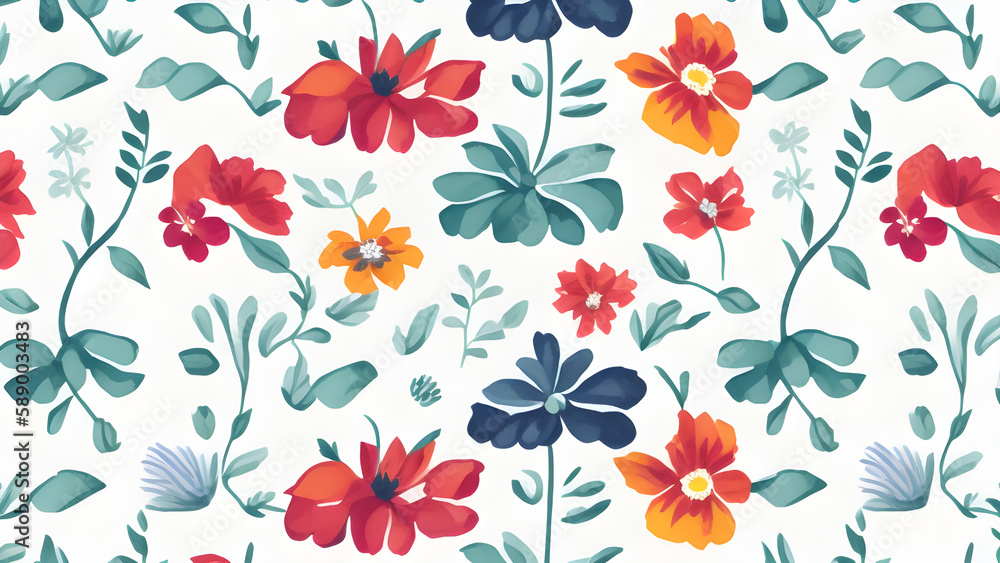 vector watercolor colorful flowers pattern, seamless floral pattern, seamless pattern with flowers