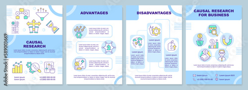 Causal research blue brochure template. Marketing tool. Leaflet design with linear icons. Editable 4 vector layouts for presentation, annual reports. Arial-Black, Myriad Pro-Regular fonts used