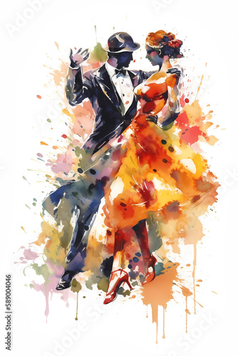Abstract watercolor design of a tango dancer couple - Generative AI
