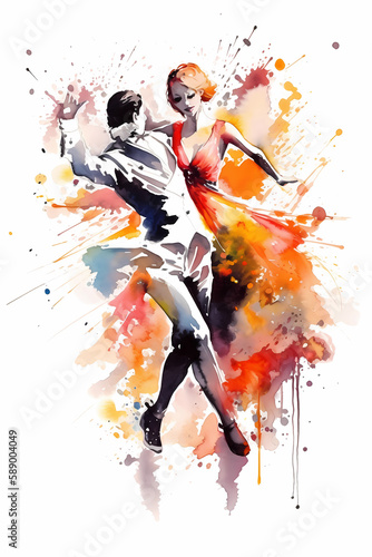 Abstract watercolor design of a tango dancer couple - Generative AI