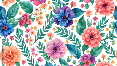 vector watercolor colorful flowers pattern  seamless floral pattern  seamless pattern  seamless pattern with flowers  seamless pattern with roses  seamless floral background