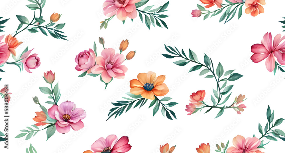 simple colorful flowers pattern with white background, rose pattern, pink flowers pattern, seamless floral pattern, seamless pattern with flowers
