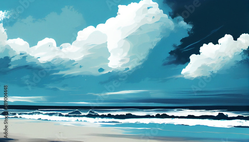 Generative AI, Seaside Serenity: An Abstract Cloud Formation of Calm Ocean Breezes