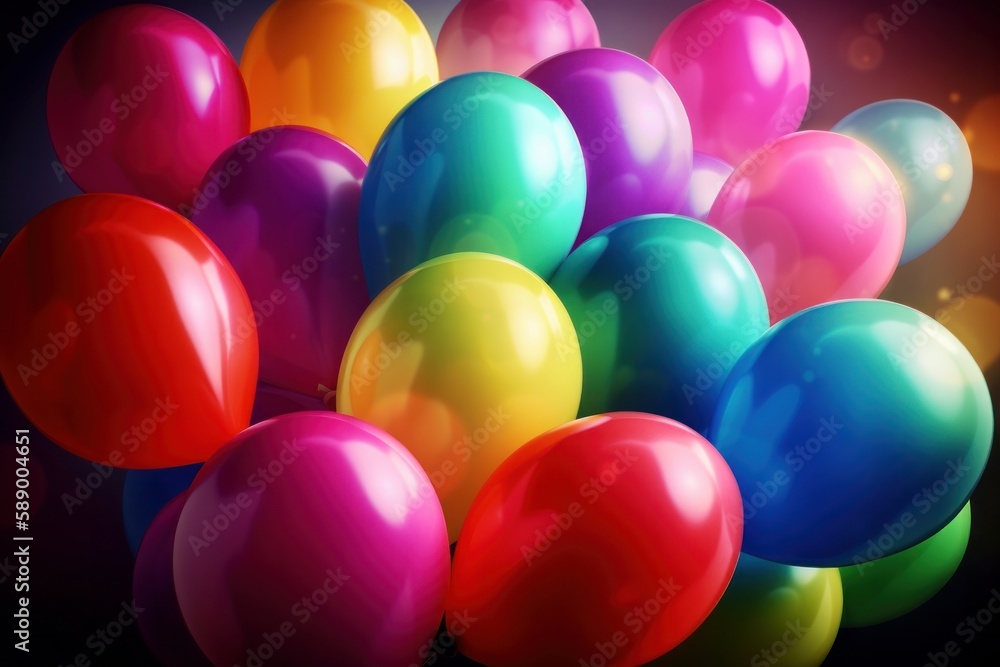 Colourful balloons background with bokeh effect. 3d rendering, Generative Ai Colourful balloons background with bokeh effect. 3d rendering, Generative Ai