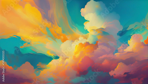Generative AI, Dawn's Embrace: An Abstract Sunrise of Vibrant Cloud Shapes © icehawk33