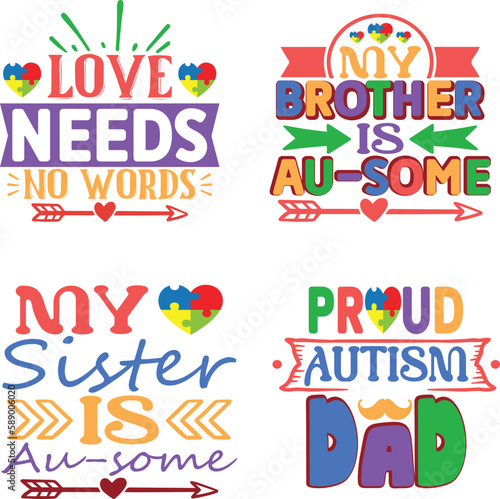 Autism Awareness Vector Illustrations, Autism Awareness t shirt design bundle