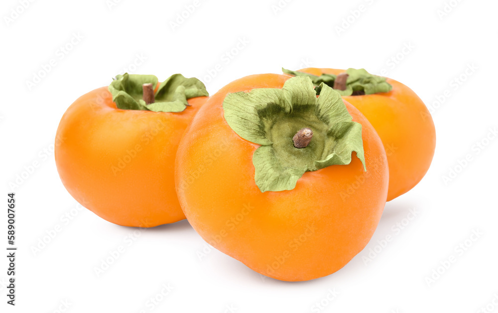 Whole delicious juicy persimmons on white background Whole delicious juicy persimmons on white background