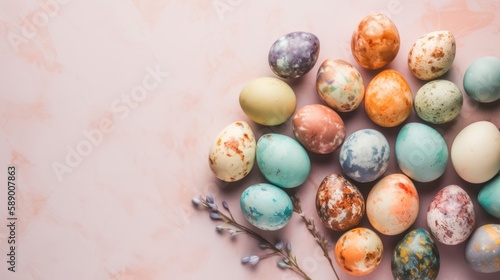 Traditionaly painted easter eggs on the soft pastel background