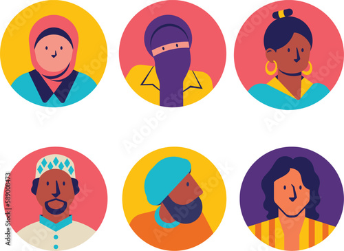 Set of avatars of different ethnicities. Flat vector illustration.