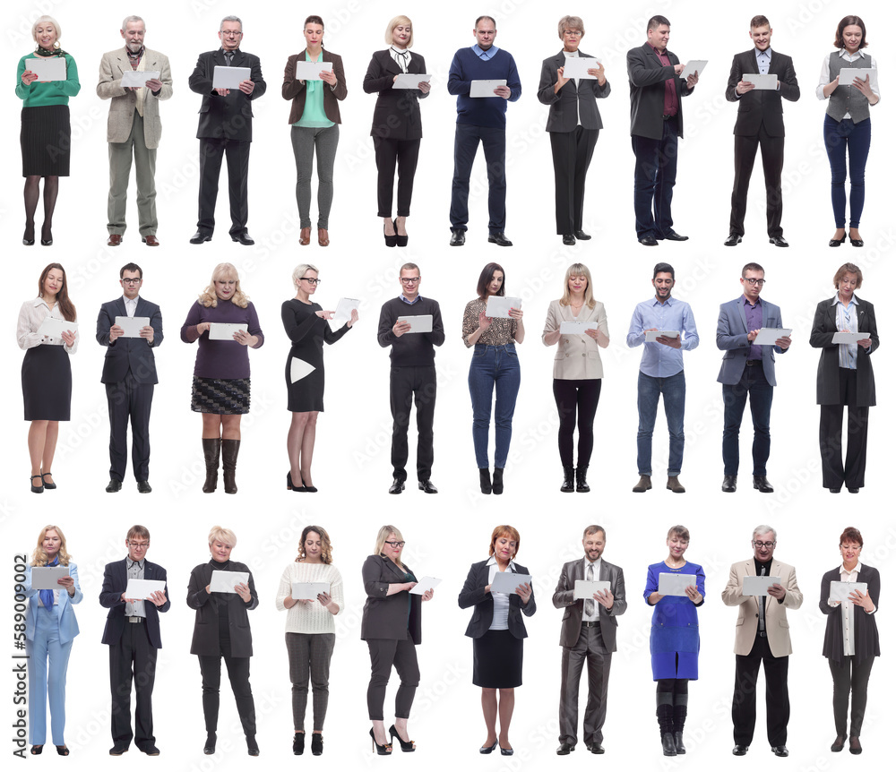 Fototapeta premium group of people holding tablet and looking into it