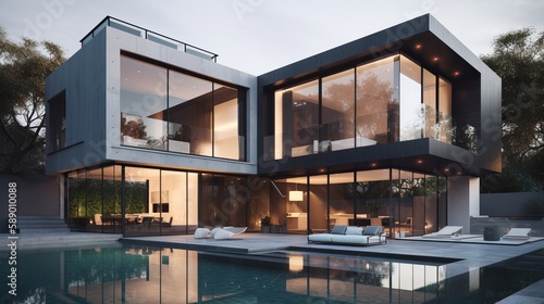 A detailed picture of a super modern house. AI generation