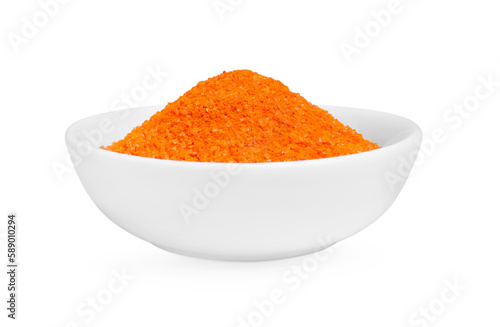 Bowl with orange food coloring isolated on white