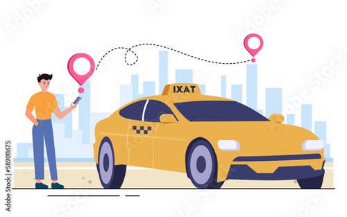 Man booking a car on smartphone, Car sharing and online application concept. 
