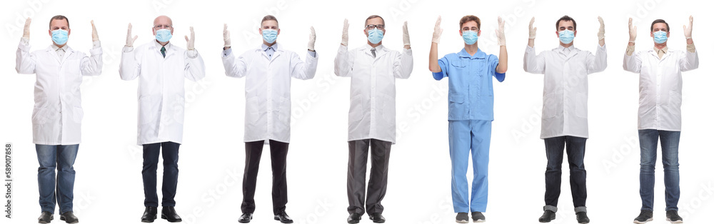 group of doctors in mask isolated on white group of doctors in mask isolated on white