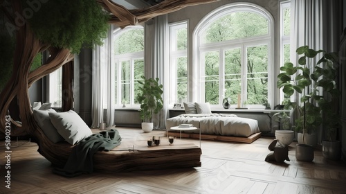 modern living room, eco friendly system. Generative ai