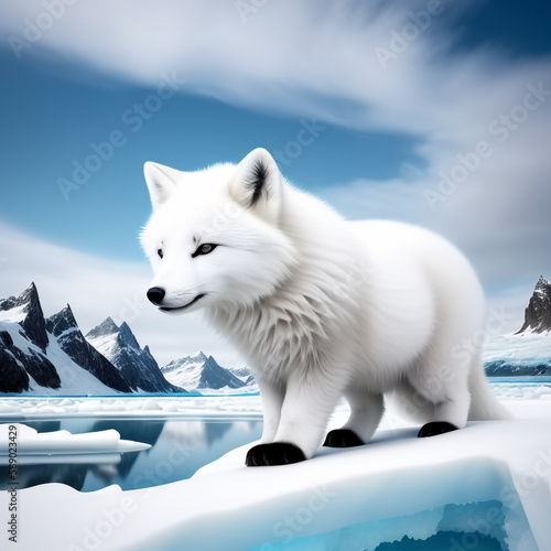 Polar fox on an ice floe in...