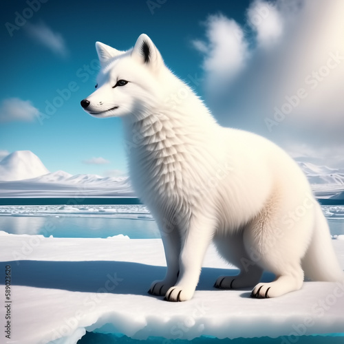 Polar fox on an ice floe in...