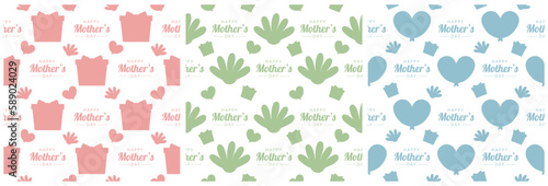 Set of Happy Mother Day Seamless Pattern Design in Element Decoration Template Hand Drawn Cartoon Flat Illustration