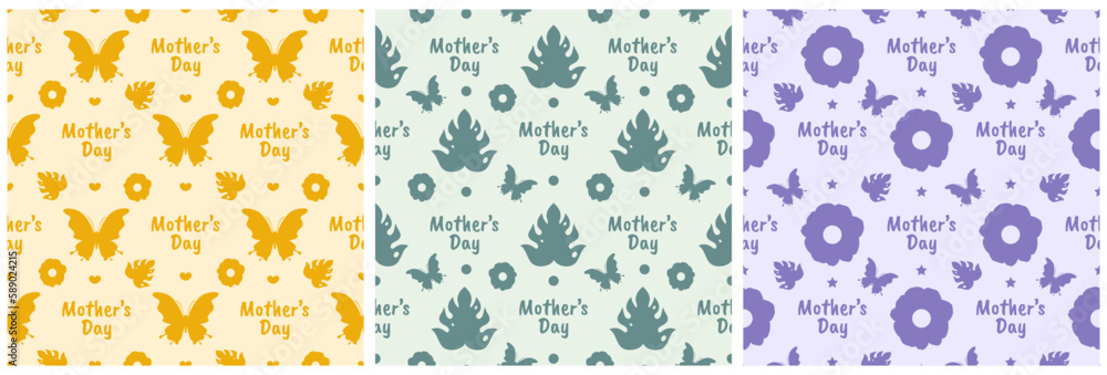 Set of Happy Mother Day Seamless Pattern Design in Element Decoration Template Hand Drawn Cartoon Flat Illustration