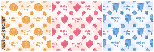 Set of Happy Mother Day Seamless Pattern Design in Element Decoration Template Hand Drawn Cartoon Flat Illustration