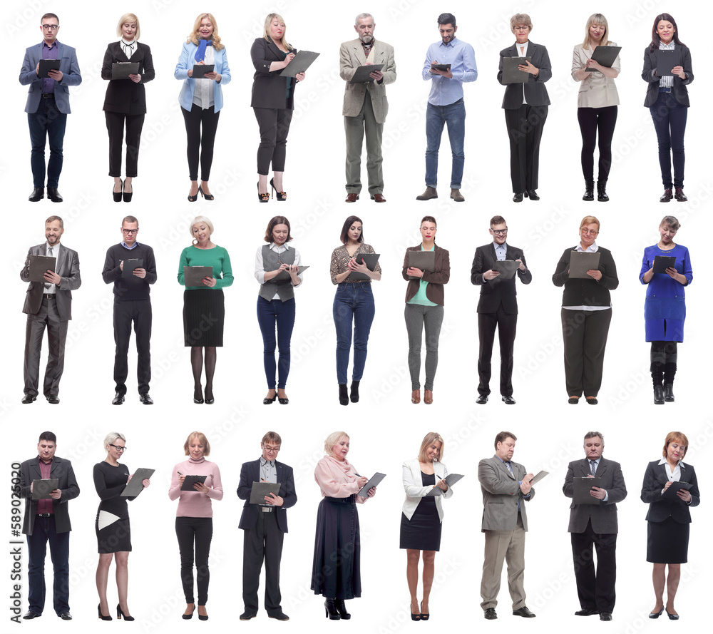 Fototapeta premium group of successful people with notepad in hands isolated