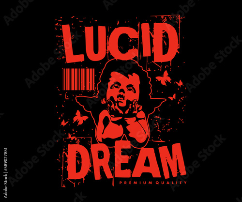 Lucid dream  illustration with pixel style and retro poster t shirt design, vector graphic, typographic poster or tshirts street wear and Urban style