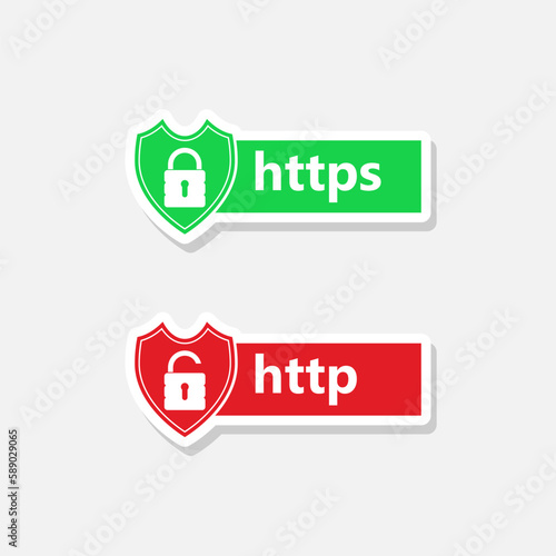 HTTP and HTTPS protocols on shield sticker icon