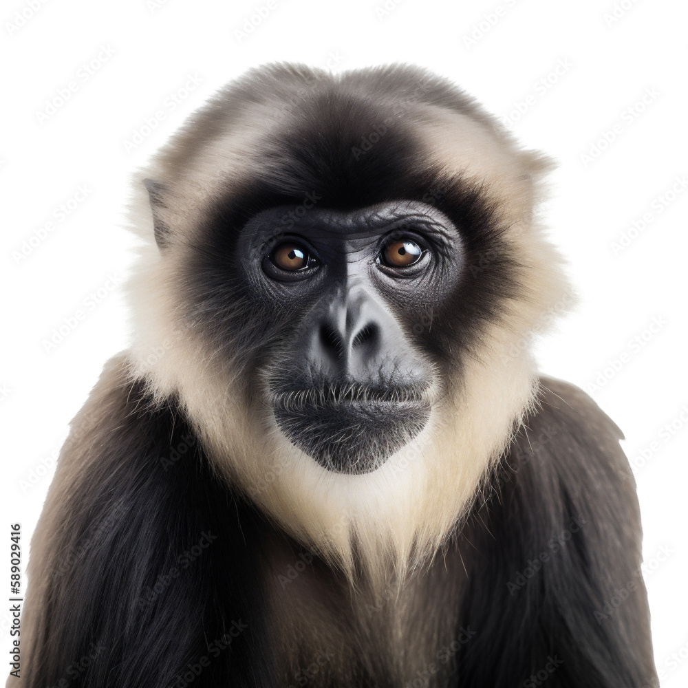 Fototapeta premium Enchanting Gibbon Ape Headshot, Closeup Portrait. Generative AI