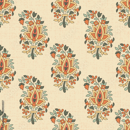 Vector Indian royal paisley repeats seamless pattern background. Digital textile print. Vector illustration