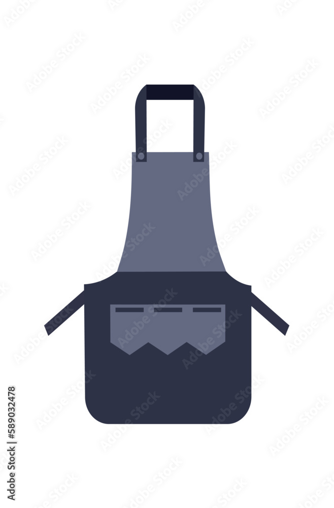 Concept Kitchen apron grey This vector cartoon illustration depicts a flat kitchen scene with a man wearing a gray apron. It's a perfect concept for web designs. Vector illustration.