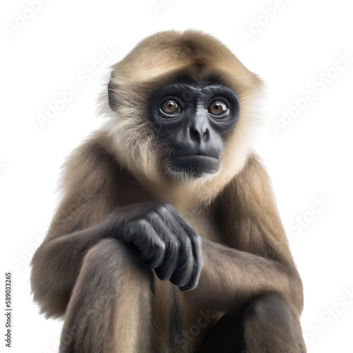 Relaxed Sitting Gibbon Ape, Upper Body Portrait. Generative AI © PNG-Universe