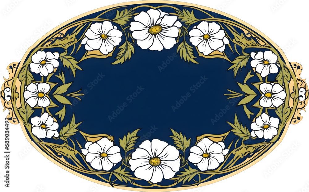 label art nouveau - blue oval. Generative AI label art nouveau - blue oval. Generative AI