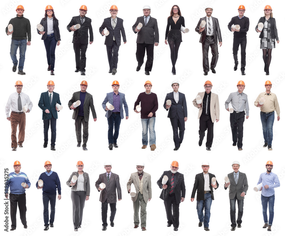 collage of successful architects walking towards the camera