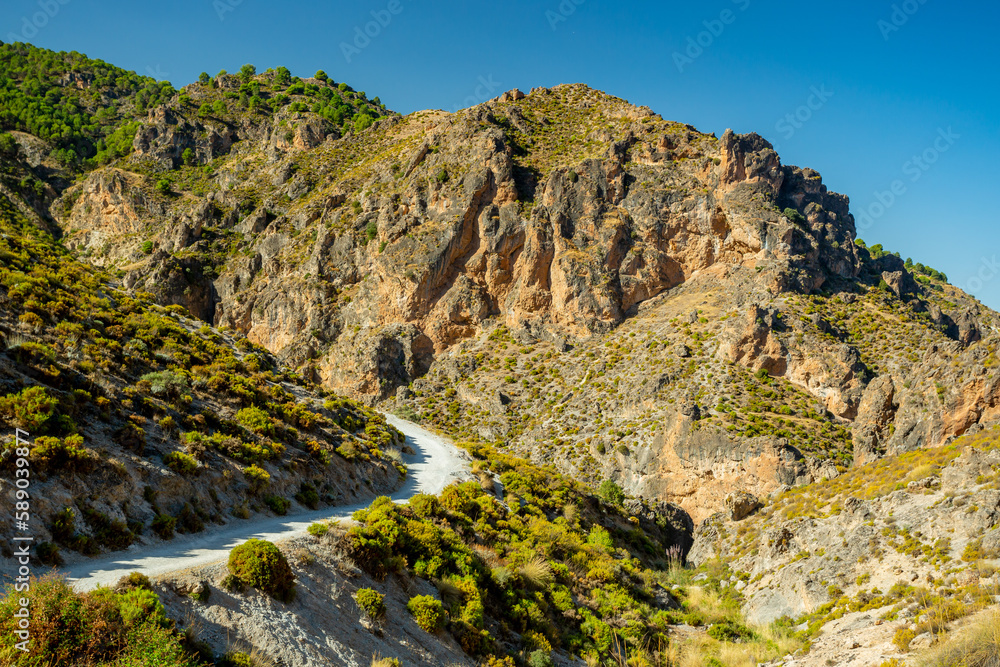 Los Cahorros de Monachil mountain hiking trail near Granada, Spain
