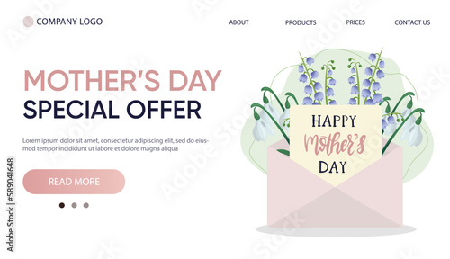 Happy mother s day web banner. Hand drawn lettering with flowers. Web banner template, cute  illustration