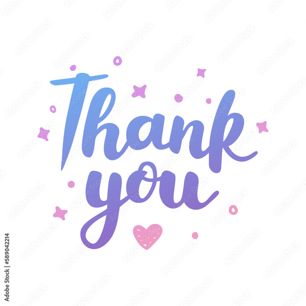 Thank you poster. Trendy calligraphy, text, stars, heart. Vector lettering illustration for typography. Print to party, sticker, banner, badge, design, flyer, web, advertising. Thank you poster. Trendy calligraphy, text, stars, heart. Vector lettering illustration for typography. Print to party, sticker, banner, badge, design, flyer, web, advertising.