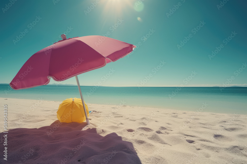 beauty beach view and a pink umbrella