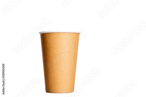 coffee to go in a disposable cup on a white background, place for text