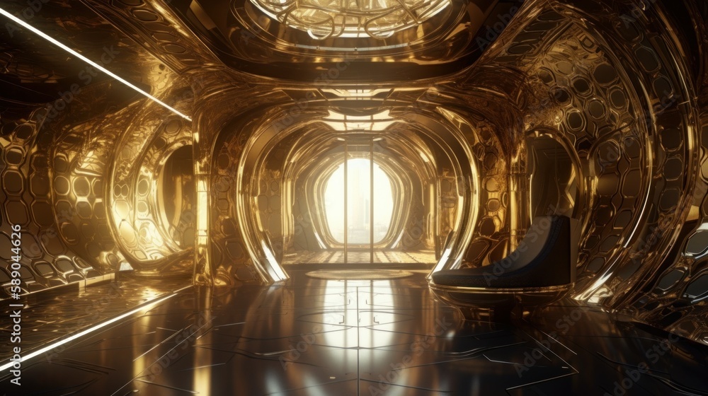 Stunning Gold and Brass Interior with Award-Winning Design and Futuristic Elements - A Unique Blend of History and Innovation, Generative AI