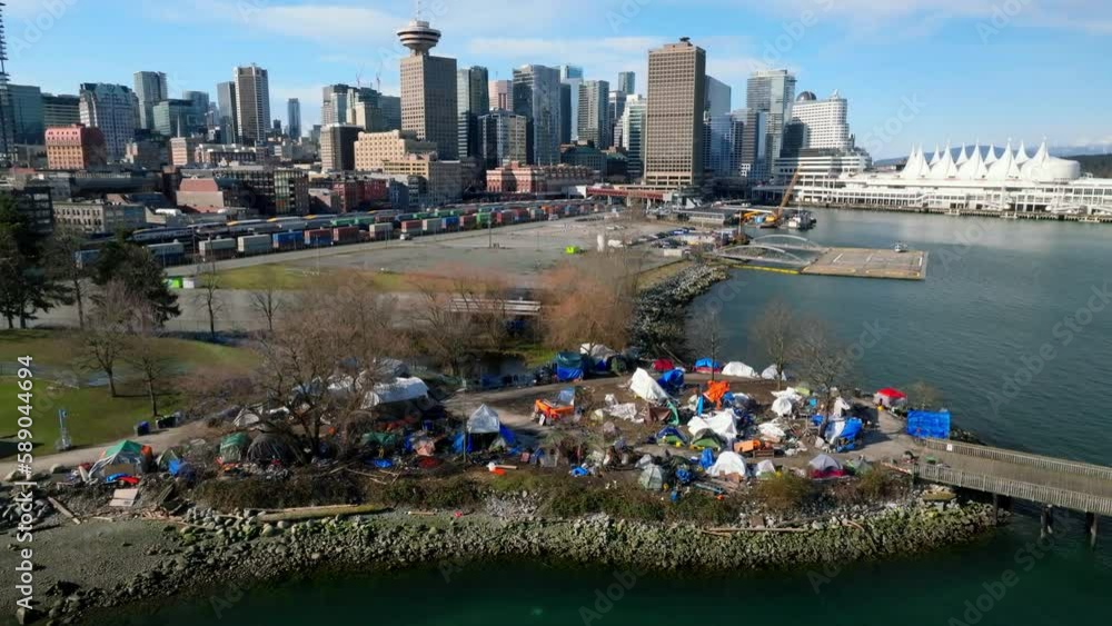 Homeless Tents At CRAB Park Overlooking The Downtown Vancouver Skyline ...