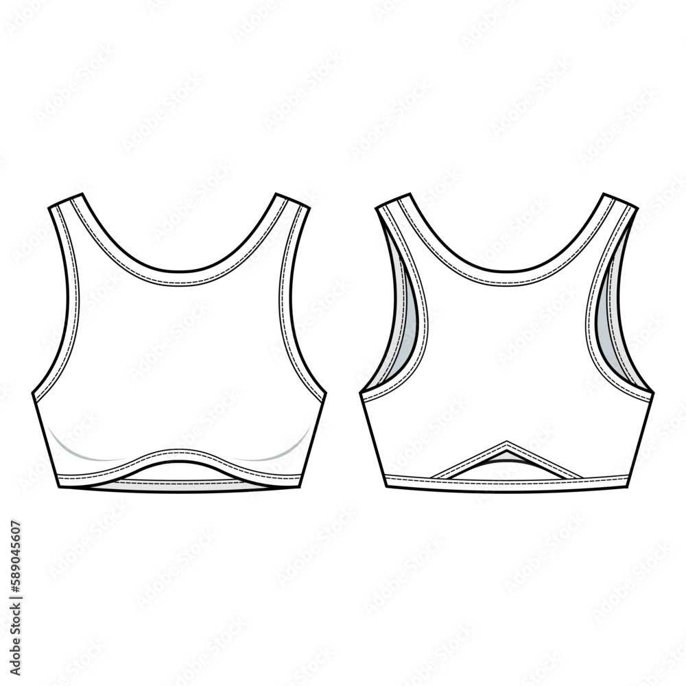 Cut out ribbed cropped tank top fashion technical drawing template. with cut-out design on the back. Tank top fashion flat illustration. front and back view, white color, women, CAD mockup set. Cut out ribbed cropped tank top fashion technical drawing template. with cut-out design on the back. Tank top fashion flat illustration. front and back view, white color, women, CAD mockup set.