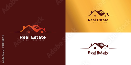 Real Estate Logo design template. Real Estate Logo Icon set. Roofing logo vector. Property logo design template vector. Real Estate Development vector. photo