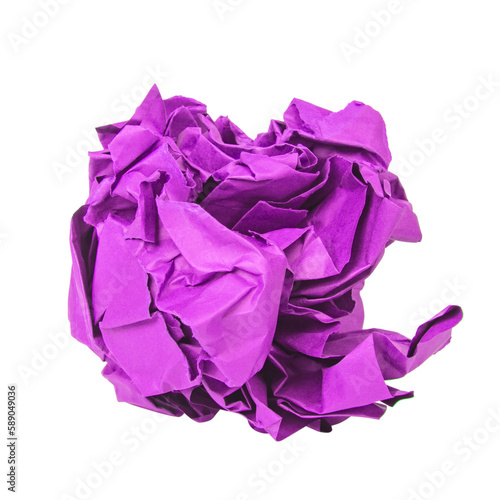 Violet colored paper ball isolated on white background. Picture taken in studio