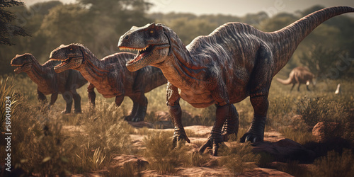 Photo Tyranosaurus in savanna