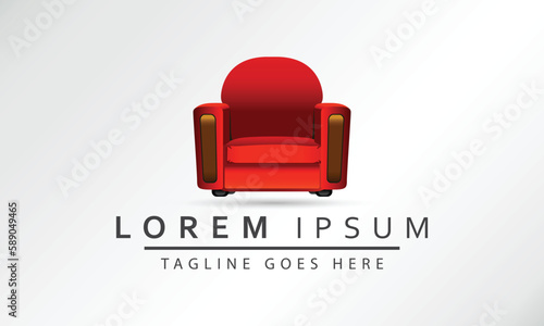Red comfy sofa business sign vector template for furniture store, home decor boutique design template. vector illustration