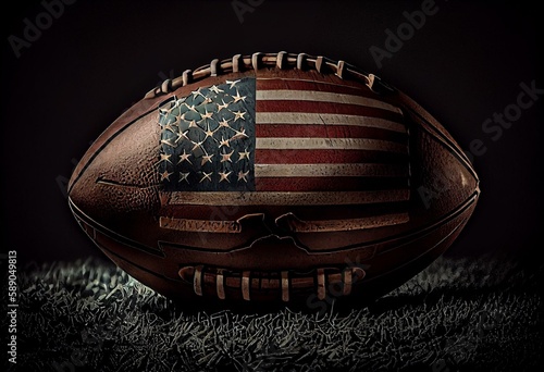 American Football day Wallpaper with a ball inside traditional border design. United States football day background. Generative AI