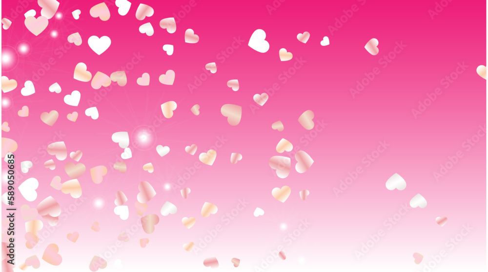 Realistic Background with Confetti of Hearts Glitter Particles. St. Valentine Day. Celebration pattern. Light Spots. Explosion of Confetti. Glitter Vector Illustration. Design for Banner.